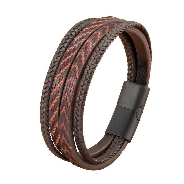 Pattern Design Multilayer Braid Leather Bracelet Leather Unique Leather Bracelets 19cm Brown/Black 