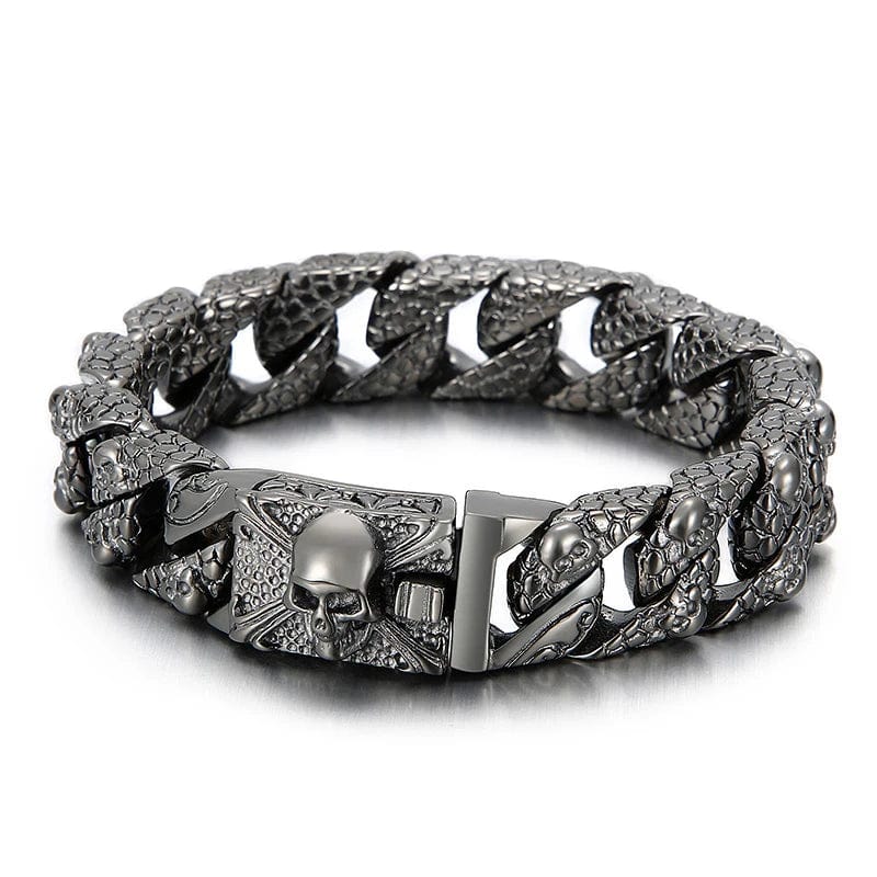 Link Chain Gothic Men's Skull Bracelet - Stainless Steel Franco Curb Chain Skeleton Silver/KJX / 22cm Unique Leather Bracelets